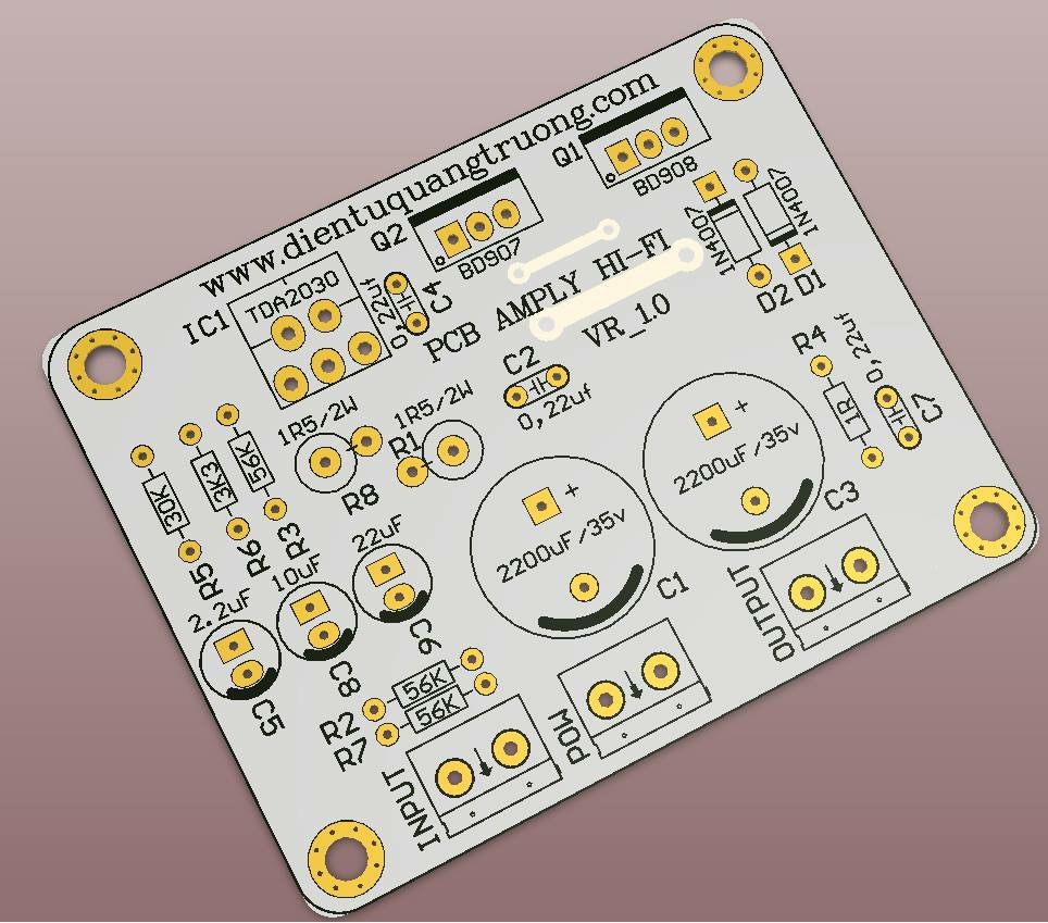 TDA2030 + transistors BD908/BD907 – 18W HI-FI audio amplifier and 35W driver